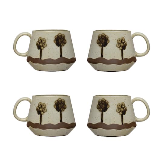 Hello Honey® 20oz. Multicolor Stoneware Mug Set with Painted Trees